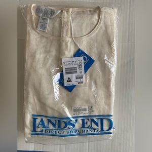 Lands End Women’s Waffle Jewel Neck Long Sleeve Blouse, Parchment